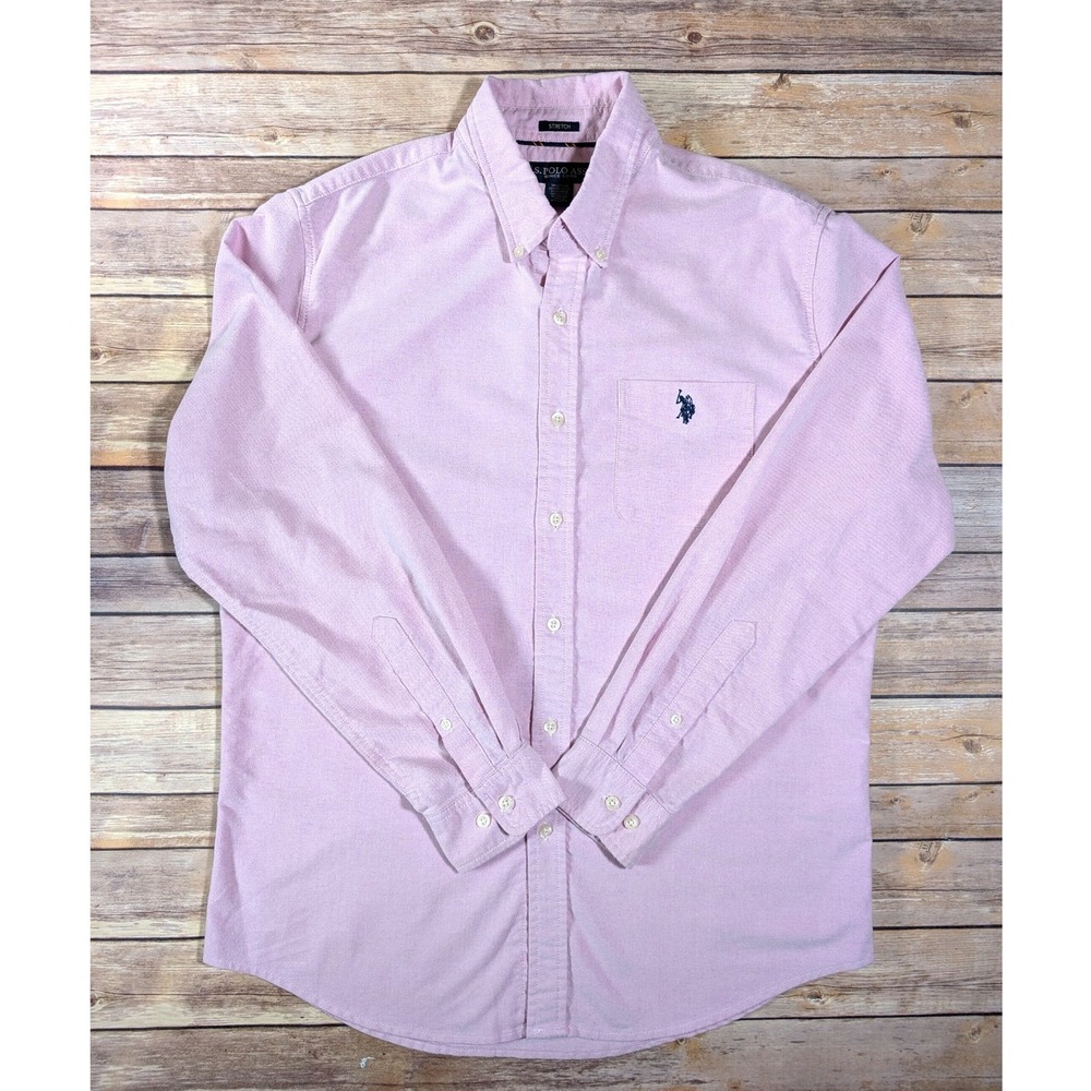 U.S. Polo Assn. Oxford Shirt Mens L Cotton Blend Pink Stretch Button Down